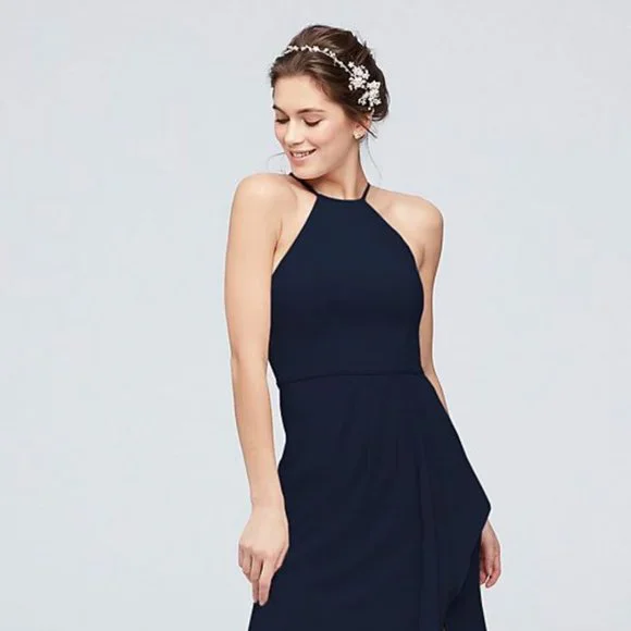 David's Bridal | Dresses | Davids Bridal Highneck Chiffon Bridesmaid Dress  With Cascade Size 2 | Poshmark